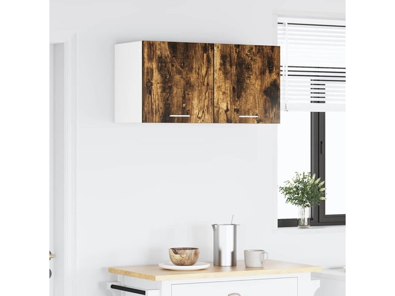 Meuble de rangement cuisine, armoire suspendue chêne fumé et blanc 40x31x40cm - Conforama D
