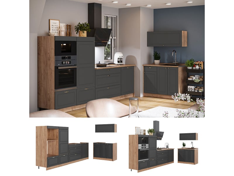 Vicco cuisine, anthrazit-gold landhauschêne de force doré, 380cm, pt chêne  - Conforama C