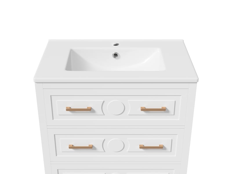 Meuble vasque autoportant 76 5 x 47 x 82 cm blanc céramique et mdf 3 tiroirs silencieux avec kit de montage evarich - Conforama A