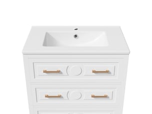 Meuble vasque autoportant 76 5 x 47 x 82 cm blanc céramique et mdf 3 tiroirs silencieux avec kit de montage