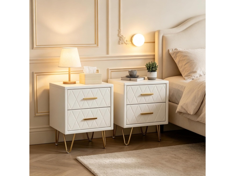  Lot de 2 tables de chevet avec 2 tiroirs de rangement coloris blanc en pu  - Conforama B