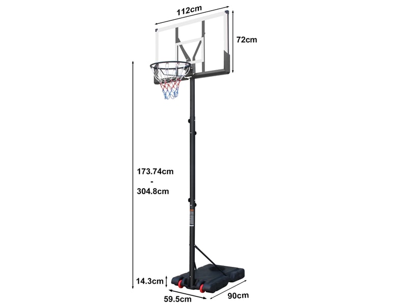  Panier de basket extérieur 112x90x304,8 cm réglable à roulettes métal noir et blanc  - Conforama E