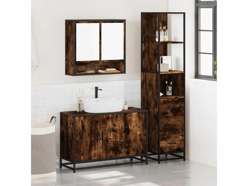  Ensemble de meubles de salle de bain 3 pcs chêne fumé cf63728  - Conforama C