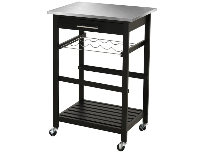  Desserte de cuisine sur roulettes plateau en acier inox noir 60 x 40 x 85 cm  - Conforama B