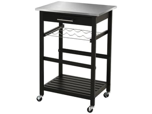 Desserte de cuisine sur roulettes plateau en acier inox noir 60 x 40 x 85 cm