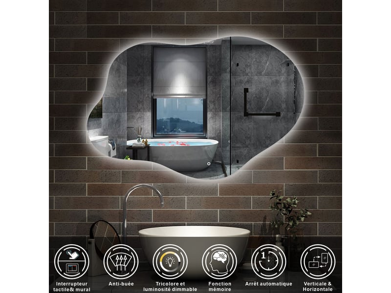  Aica miroir salle de bain led 160x80cm, en forme de nuage, anti-buée, 3 tons et gradable  - Conforama B