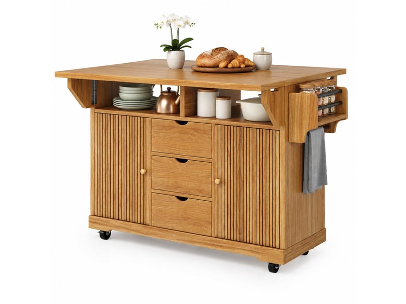  Desserte de cuisine 142.5x80x95 cm à plateaux rabattables mdf et métal brun foncé  - Conforama B