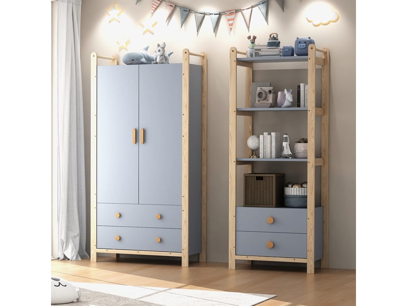  Ensemble armoire et rangement 160x44x180,5 cm bois bleu et naturel  - Conforama B