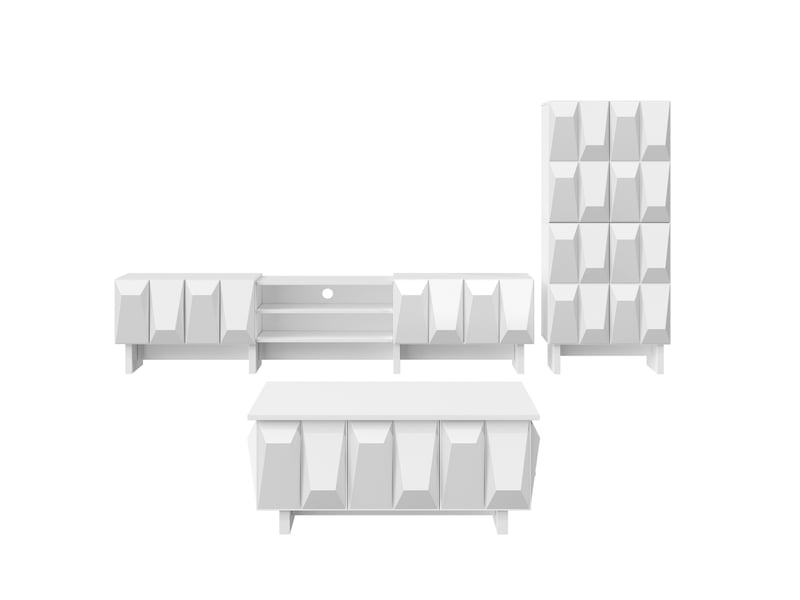  Ensemble salon 3 pièces avec meuble tv, buffet et table basse, blanc  - Conforama A