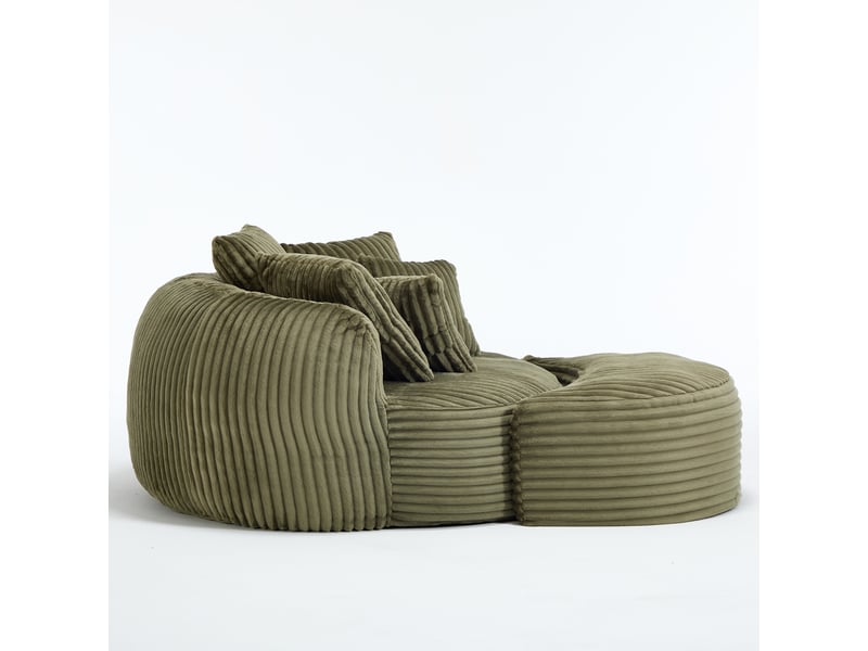  Fauteuil lounge rond oversize en chenille, avec repose-pieds et 5 coussins, sans pieds  - Conforama E