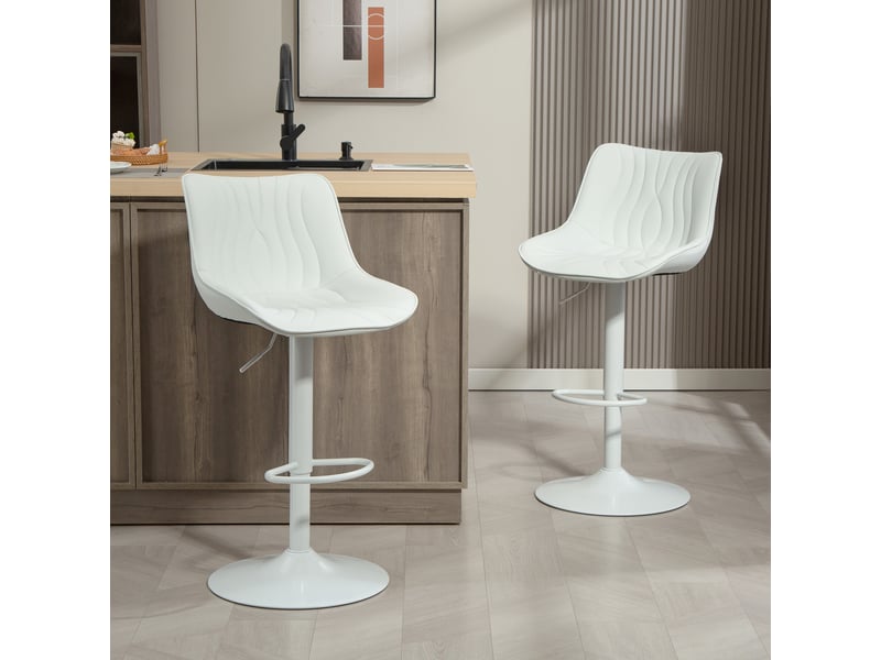  Lot de 2 tabourets de bar, chaises de bar structure en acier hauteur réglable 92-110 cm, dossier repose-pieds blanc  - Conforama D