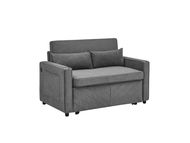  Canapé-lit 2 places 3-en-1: grand et élégant, minimaliste, coulissant, usb intégré, gris foncé, idéal sieste  - Conforama D