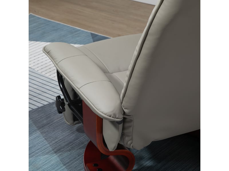 Fauteuil relax gris en simili cuir, pivotant à 360°, dossier inclinable à 145° avec repose-pieds manuel pour salon - Conforama E