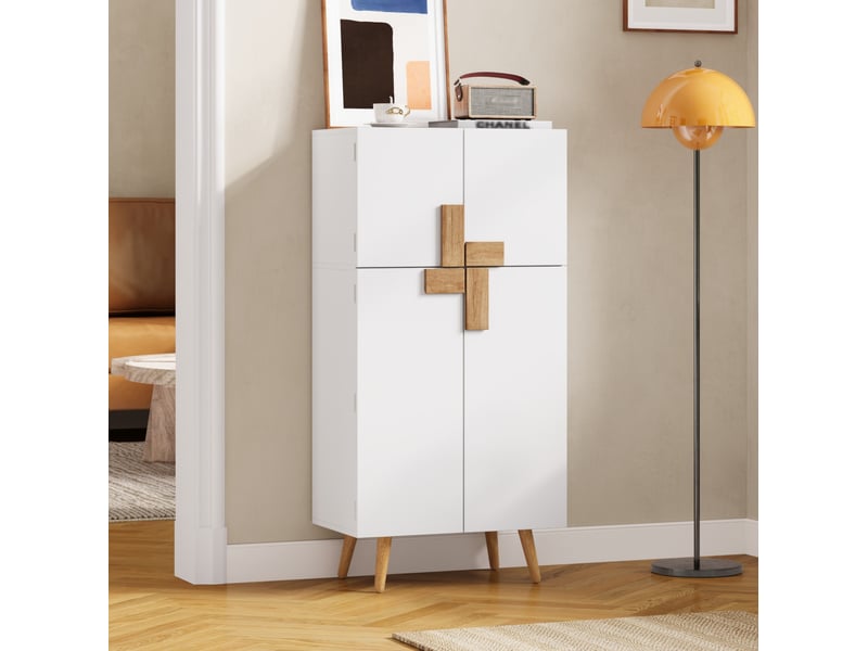 Buffet de cuisine haut avec 4 portes, étagères réglables et rangements de porte, pour cuisine, en mdf blanc, 60 × 35 × 120 cm  - Conforama B