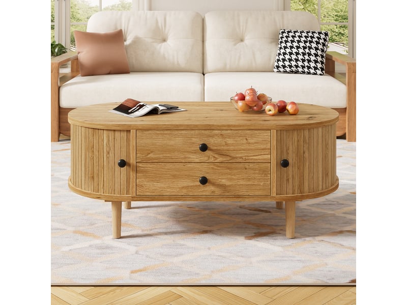 Table basse - avec rangement - avec tiroirs - design moderne - 2 tiroirs - panneau de fibres de densité moyenne - chêne - pour salon et séjour 100x50x40cm - Conforama C