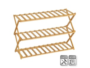 Étagère à chaussures pliable 3 niveaux en bambou naturel, capacité 9 paires - longueur 68 x profondeur 25 x hauteur 46 cm