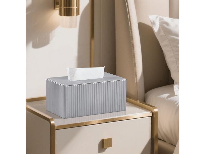  Housse de boîte à mouchoirs en cuir rayé pour salle de bain, chambre, salon, bureau - 1 pièce, argentée, 25 × 13,5 × 11 cm  - Conforama E