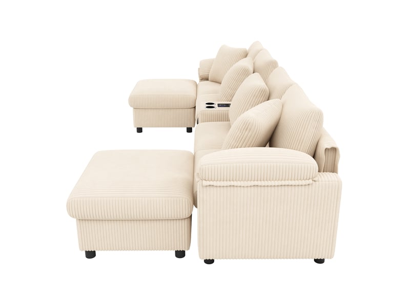  Canapé d'angle, canapé modulable, en velours tricoté, beige, porte-gobelets, pour salon et séjour, usb  - Conforama B