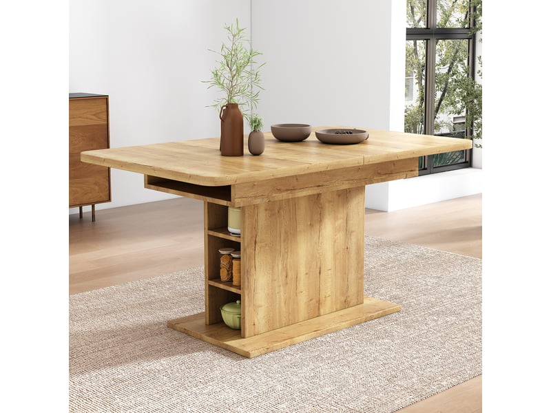  Table extensible avec rangement intégré pour salle à manger en panneaux de particules naturel  - Conforama B