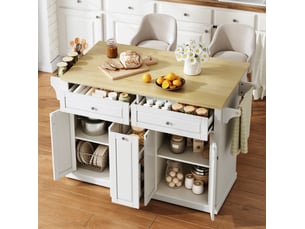 Desserte de cuisine avec plateau rabattable, 3 tiroirs, rangements et roulettes verrouillables 121 × 69 × 89 cm