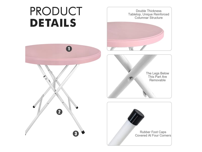 Table pliante ronde en hdpe avec piètement métallique repliable, montage sans outil, 80 cm, capacité 136 kg - Conforama B