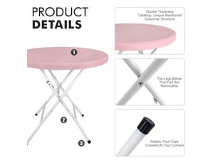 Table pliante ronde en hdpe avec piètement métallique repliable, montage sans outil, 80 cm, capacité 136 kg
