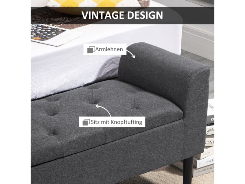  Banc coffre gris foncé aspect lin, rembourré, charge 130 kg, 116x44x58 cm, entrée et salon  - Conforama D