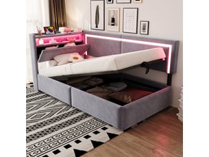 Lit banquette 90x200 cm <strong></strong> <strong></strong> coloris gris