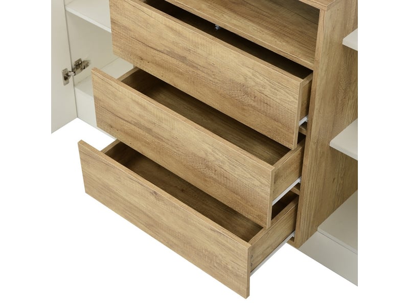  Buffet cuisine bas, meuble de cuisine rangement, avec lumineux led, 2 portes et 3 tiroirs, pour manger salon entrée, 140x30x77,5cm, blanc  - Conforama E