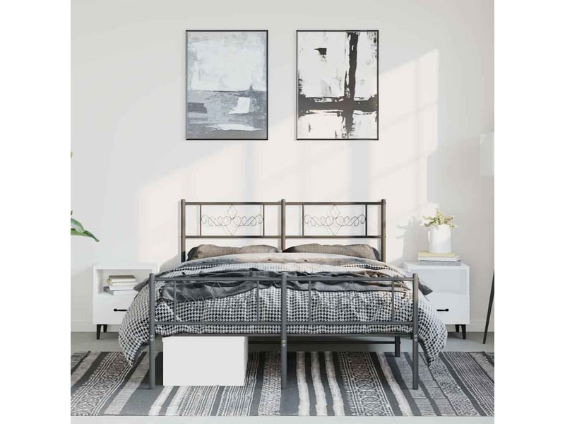  Lit double- lit adulte -  cadre de lit métal sans matelas avec pied de lit noir 135x190cm  - Conforama C