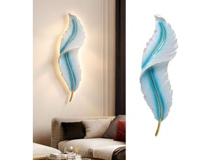 Applique murale moderne en résine forme plume bleu 11x45cm 3 températures de couleur 12w