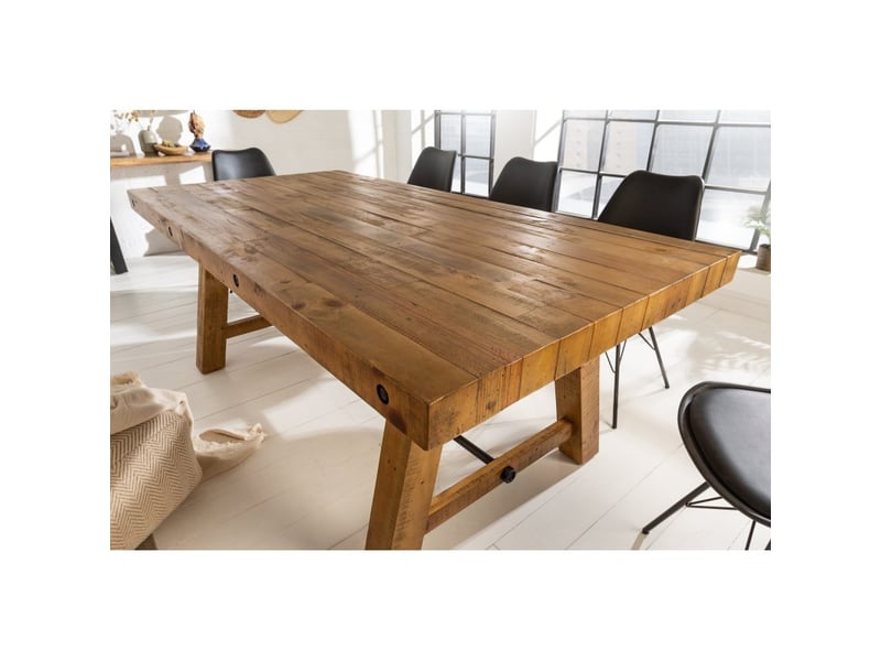  Table de salle à manger rancho – rectangulaire 200 cm – bois naturel et métal – style rustique  - Conforama C