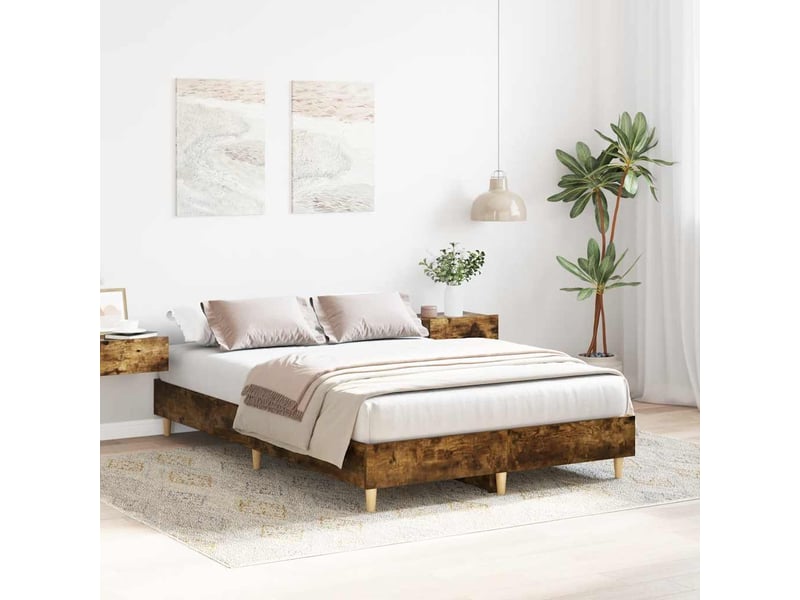  Lit double- lit adulte -  cadre de lit sans matelas chêne fumé 135x190 cm bois ingénierie  - Conforama B