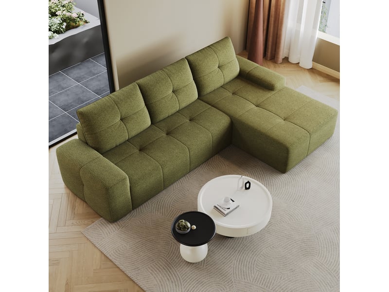 Canapé d’angle 3 places en tissu vert olive, 262x172x82 cm - Conforama R