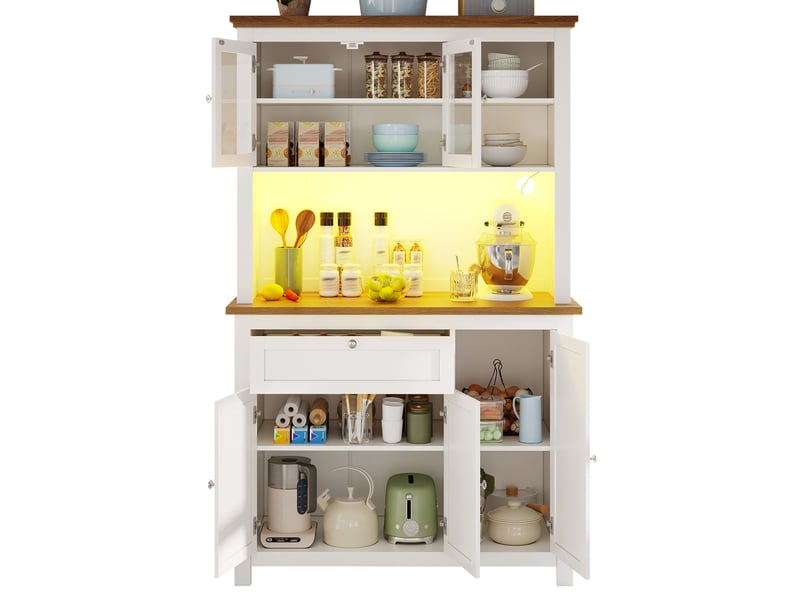 Buffet ulevr de cuisine 104 x 40 x 180 cm, rangement réglable, led à couleurs variables, mdf, blanc