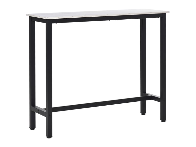  Table de bar table haute de cuisine mange-debout - dim. 120l x 40l x 100h cm - châssis piètement acier, plateau aspect marbre blanc  - Conforama B