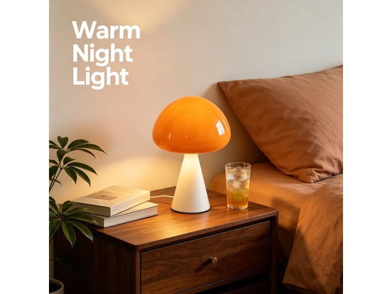  Lampe de table champignon style français – ambiance lumineuse, déco pour bureau et chevet-orange  - Conforama D