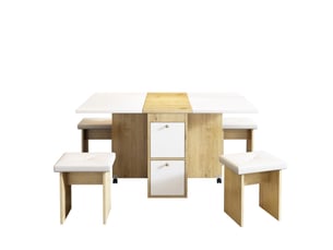 Ensemble table pliante et 4 tabourets extensible 120 × 80 × 75 cm blanc et bois clair pour repas flexibles