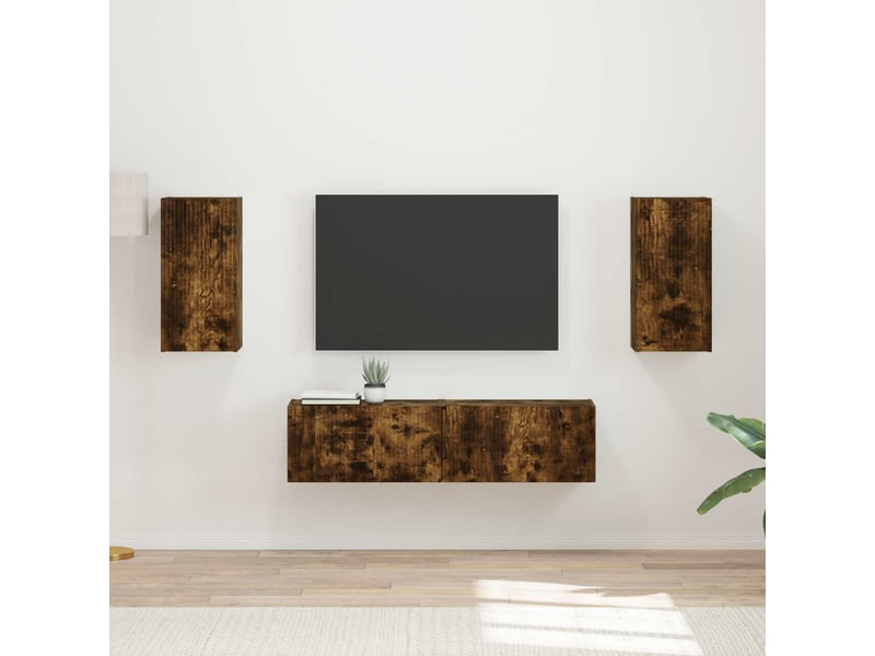 Ensemble meuble tv - banc tv - meuble de rangement 4 pcs chêne fumé bois d'ingénierie  - Conforama B