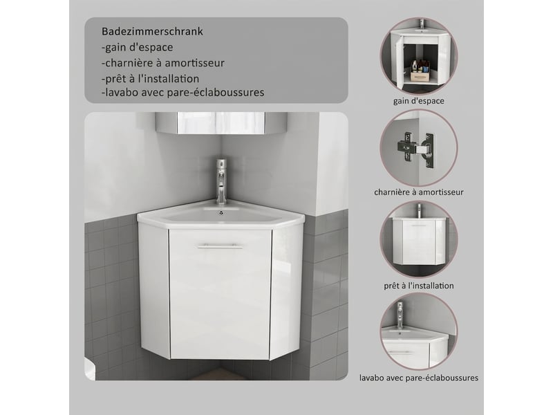  Meuble lave-mains d’angle gain de place avec vasque céramique 39,8 x 24,8 x 40 cm prémonté  - Conforama R