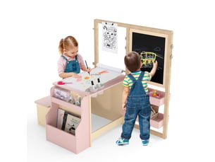 Table avec banc multifonction pour enfant 114 x 81 x 100 cm jouet éducatif ambiance cosy en mdf rose 20_0017495