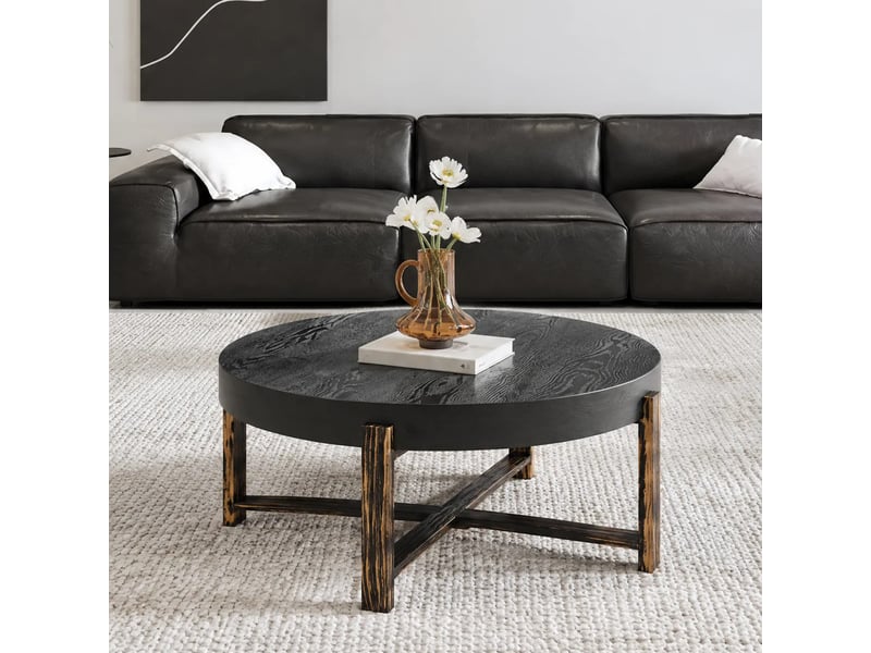 Table basse ronde avec plateau épais en mdf et piètement métal pour salon ø68×36 cm noir - Conforama B