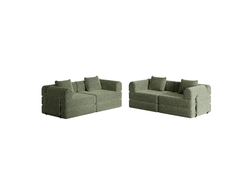 Canapé-lit modulable 2-en-1 en chenille, avec rangement dans les accoudoirs, structure métallique et configuration personnalisable - vert - Conforama A