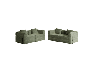 Canapé-lit modulable 2-en-1 en chenille, avec rangement dans les accoudoirs, structure métallique et configuration personnalisable - vert