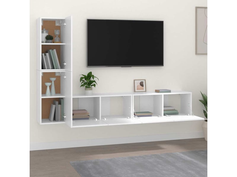  Ensemble de meubles tv 4 pcs blanc bois d'ingénierie shl24724  - Conforama C