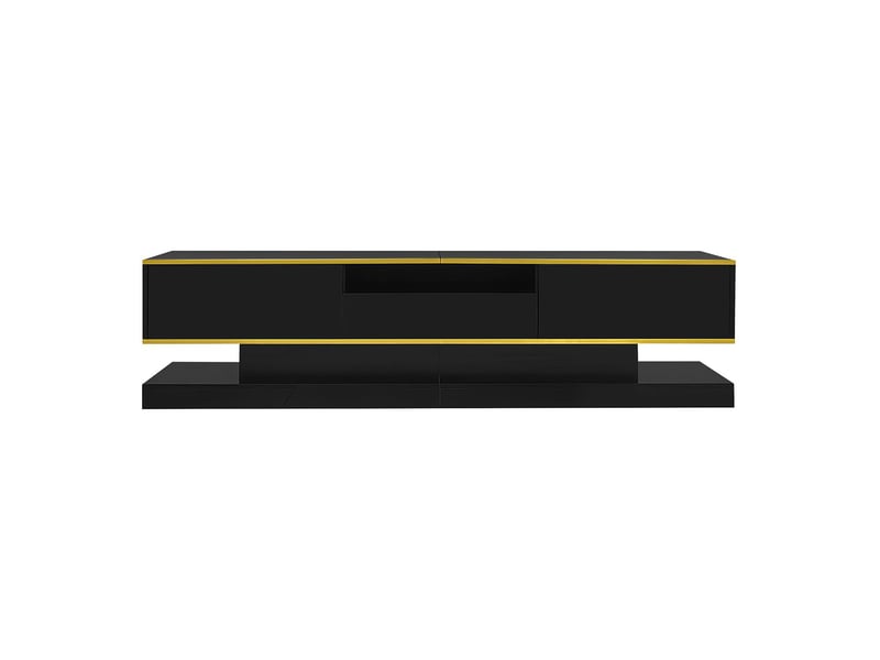 Meuble tv avec 3 tiroirs et led en panneau de particules noir et doré 180x38x45 cm - pangivo  - Conforama A
