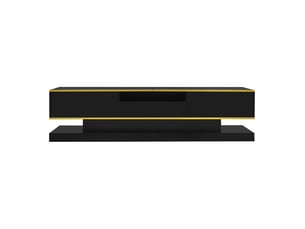 Meuble tv avec 3 tiroirs et led en panneau de particules noir et doré 180x38x45 cm - pangivo