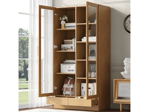 Vitrine coloris naturel 4 étagère(s) <strong>MERAX</strong> <strong>vitrine naturel</strong> - 80 cmx160 cm