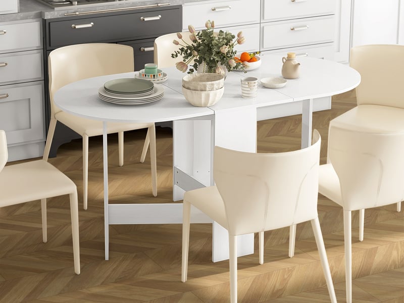  Table à manger pliante 6 personnes - table design ovale effet bois blanc  - Conforama B