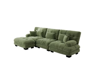 Canapé d'angle modulaire 313x145x81 cm 3 places avec ottomans mobiles chenille vert